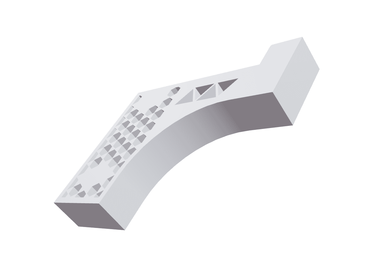 3D render of a printed wall hook with a raised tip lobe.