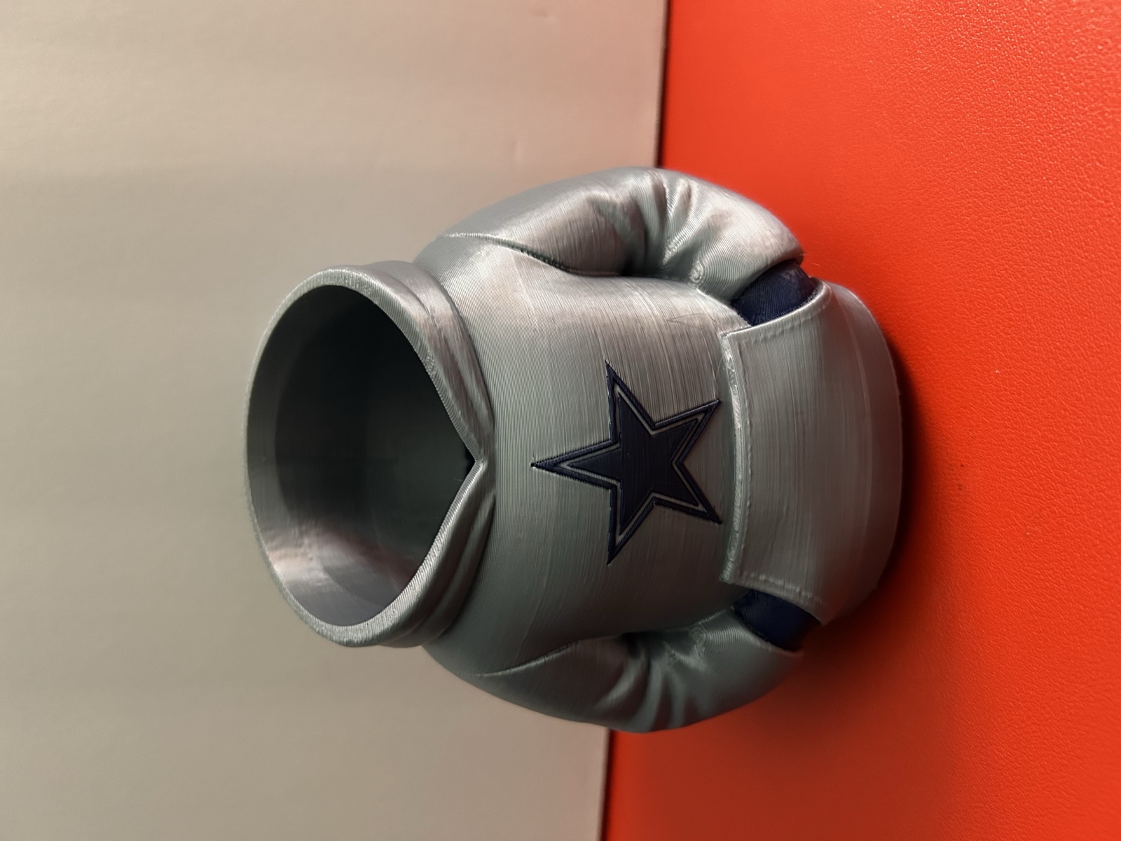 Silver hoodie can cooler, front view